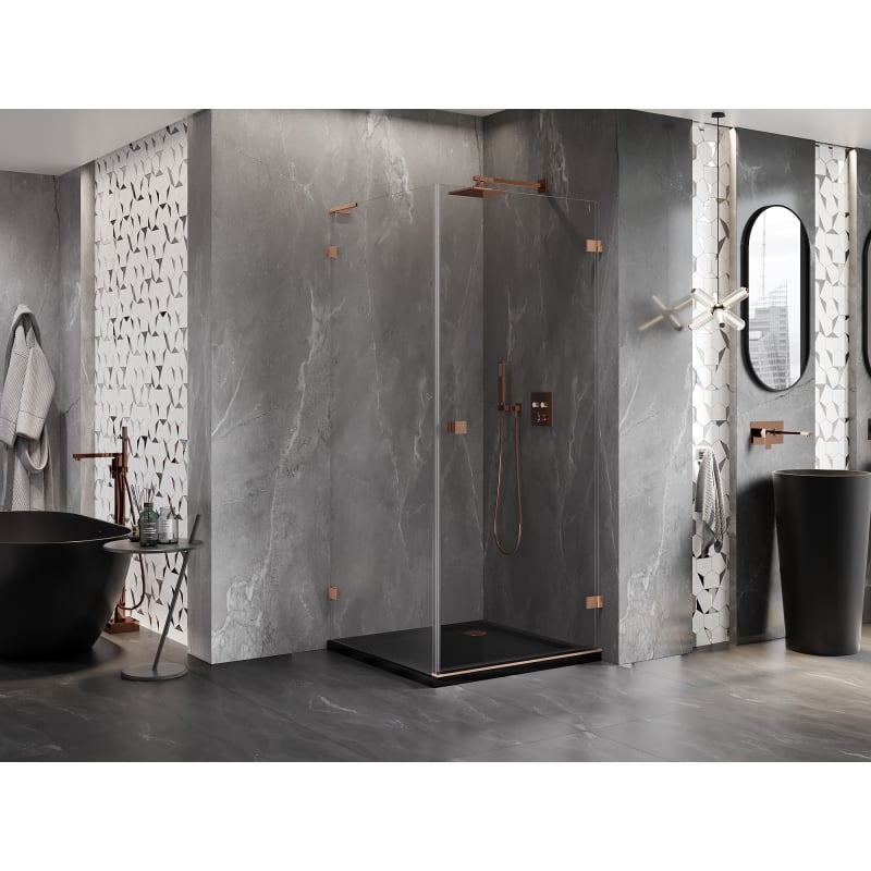 Mexen Lunar-B L right-hinged shower enclosure 80 x 80 cm, transparent, brushed copper - 832L-080-080-65-00-P