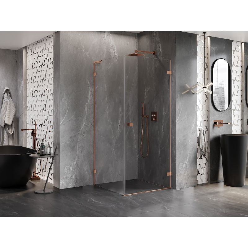 Mexen Lunar-B L right-hinged shower enclosure 80 x 80 cm, transparent, brushed copper - 832L-080-080-65-00-P