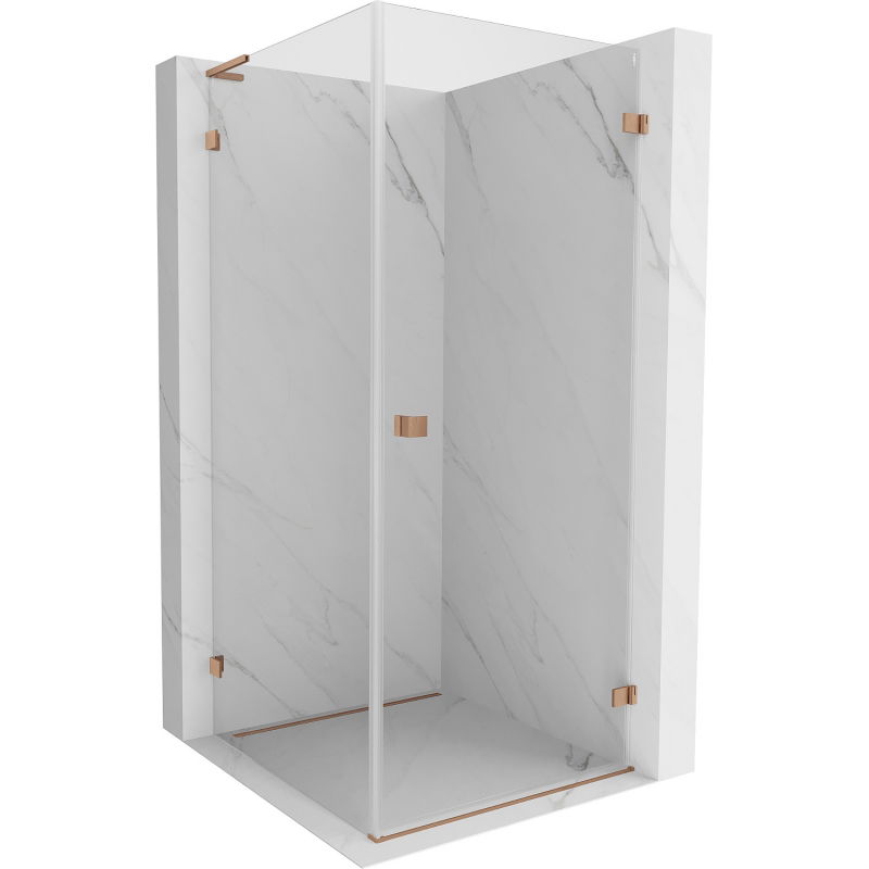 Mexen Lunar-B L Right-Side Hinged Shower Enclosure 90 x 90 cm, Transparent, Brushed Copper - 832L-090-090-65-00-P