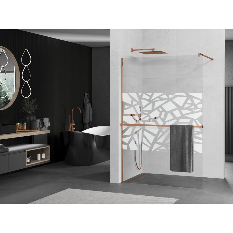 Mexen Kioto+ Shower Screen with Shelf Walk-in 90 x 200 cm, White Pattern, Rose Gold - 800-090-121-60-85