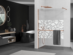 Mexen Kioto+ shower wall with shelf Walk-in 100 x 200 cm, white pattern, rose gold - 800-100-121-60-85
