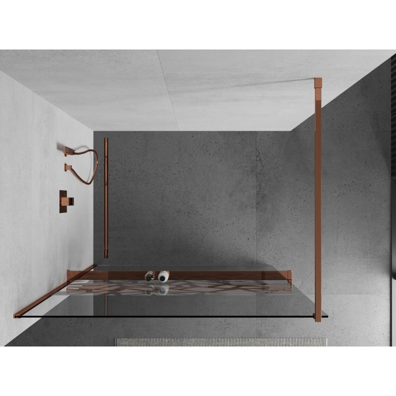 Mexen Kioto+ shower screen with shelf Walk-in 100 x 200 cm, white pattern, rose gold - 800-100-121-60-85