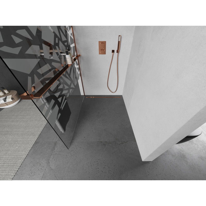 Mexen Kioto+ shower wall with shelf Walk-in 110 x 200 cm, white pattern, rose gold - 800-110-121-60-85