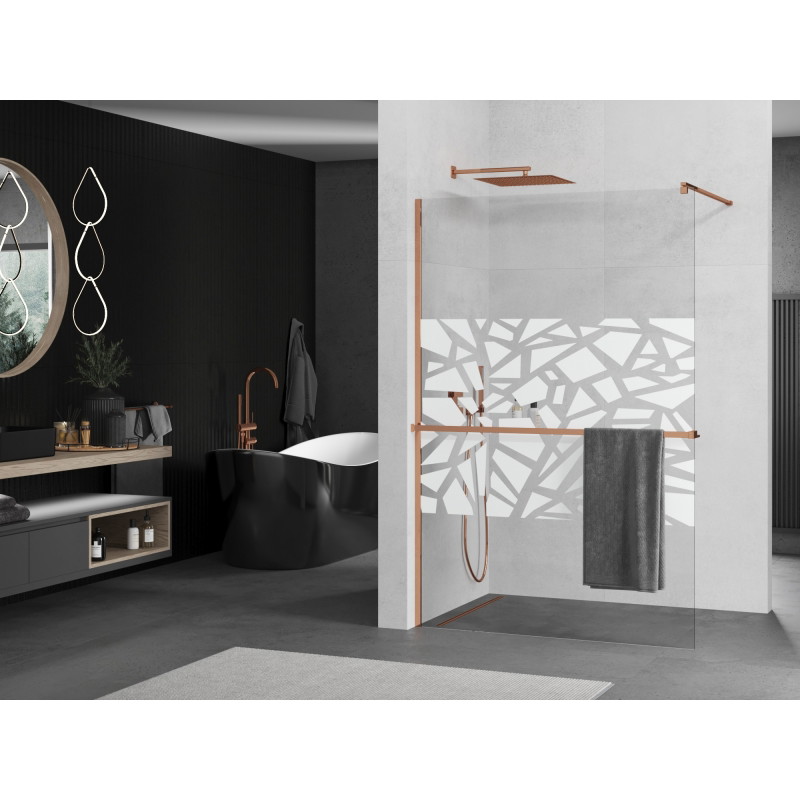 Mexen Kioto+ shower screen with shelf Walk-in 130 x 200 cm, white pattern, pink gold - 800-130-121-60-85