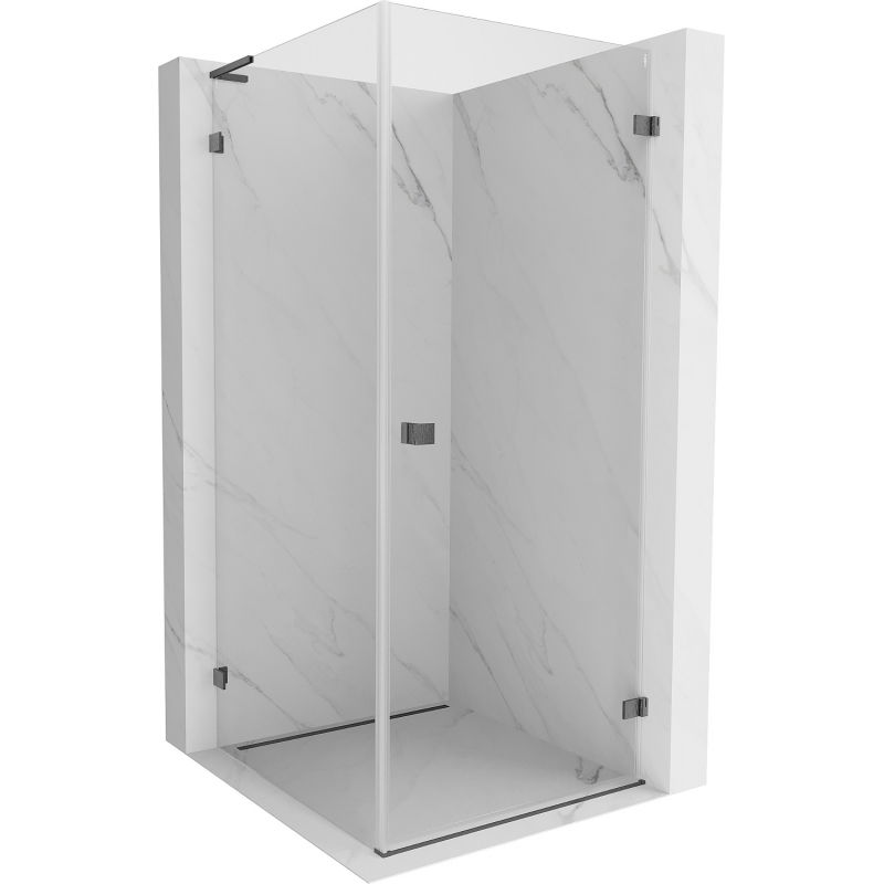 Mexen Lunar-B L Right Swing Shower Enclosure 100 x 100 cm, Transparent, Brushed Gun Gray - 832L-100-100-66-00-P