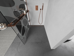 Mexen Kioto+ shower screen with a shelf and rail 120 x 200 cm, Transparent/White pattern 8 mm, Rose gold - 800-120-121-60-97