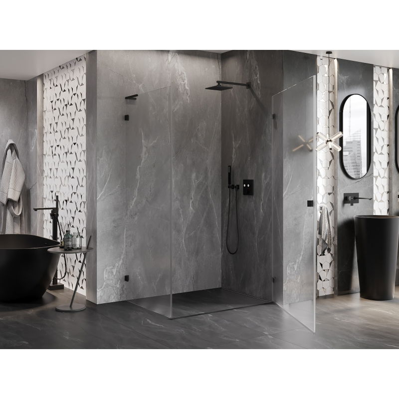 Mexen Lunar-B L right hinged shower enclosure 85 x 70 cm, transparent, black - 832L-085-070-70-00-P