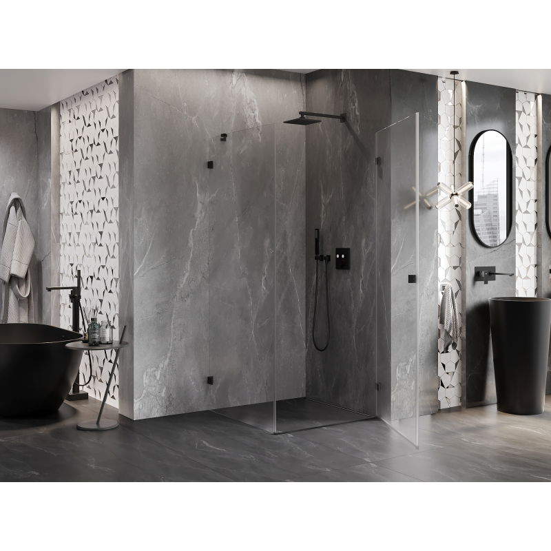 Mexen Lunar-B L Right-Hinged Shower Enclosure 80 x 80 cm, Transparent, Black - 832L-080-080-70-00-P