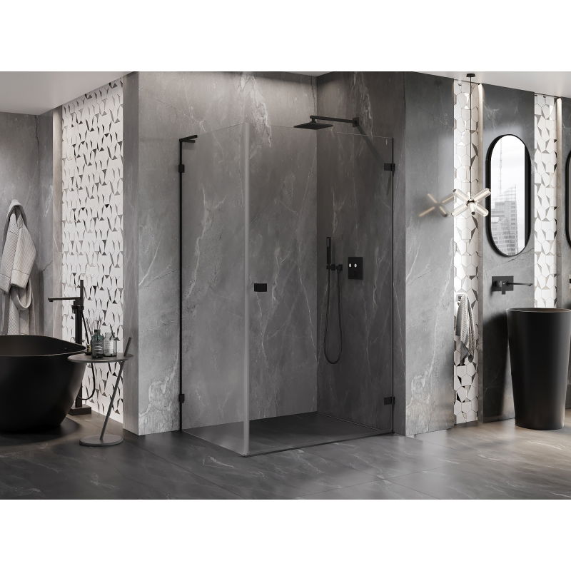 Mexen Lunar-B L Right Hinged Shower Enclosure 85 x 80 cm, Transparent, Black - 832L-085-080-70-00-P