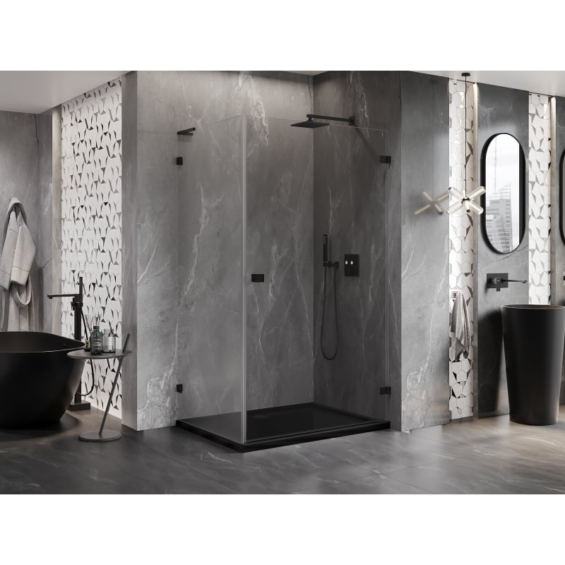 Mexen Lunar-B L Shower Enclosure Right Hinged 90 x 80 cm, Transparent, Black - 832L-090-080-70-00-P