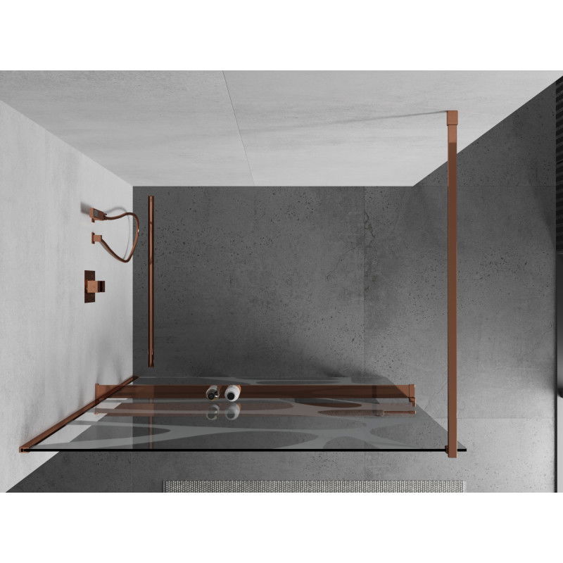 Mexen Kioto+ shower wall with shelf Walk-in 140 x 200 cm, white wave, pink gold - 800-140-121-60-97