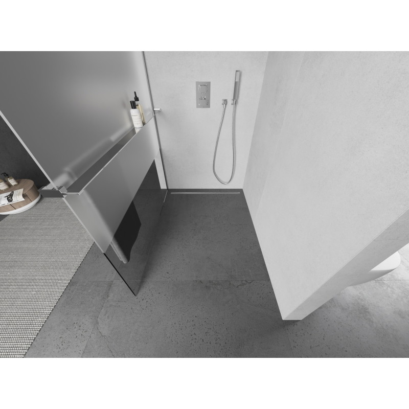 Mexen Kioto+ walk-in shower wall with shelf 140 x 200 cm, transparent/frosted, chrome - 800-140-121-01-35