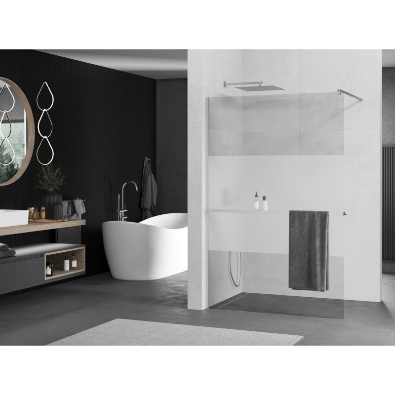 Mexen Kioto+ walk-in shower wall with shelf 140 x 200 cm, transparent/frosted, chrome - 800-140-121-01-35