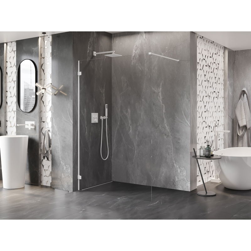 Mexen Lunar Walk-in Shower Wall Left 100 x 200 cm, Transparent 8 mm, White - 830-100-000-20-00-L
