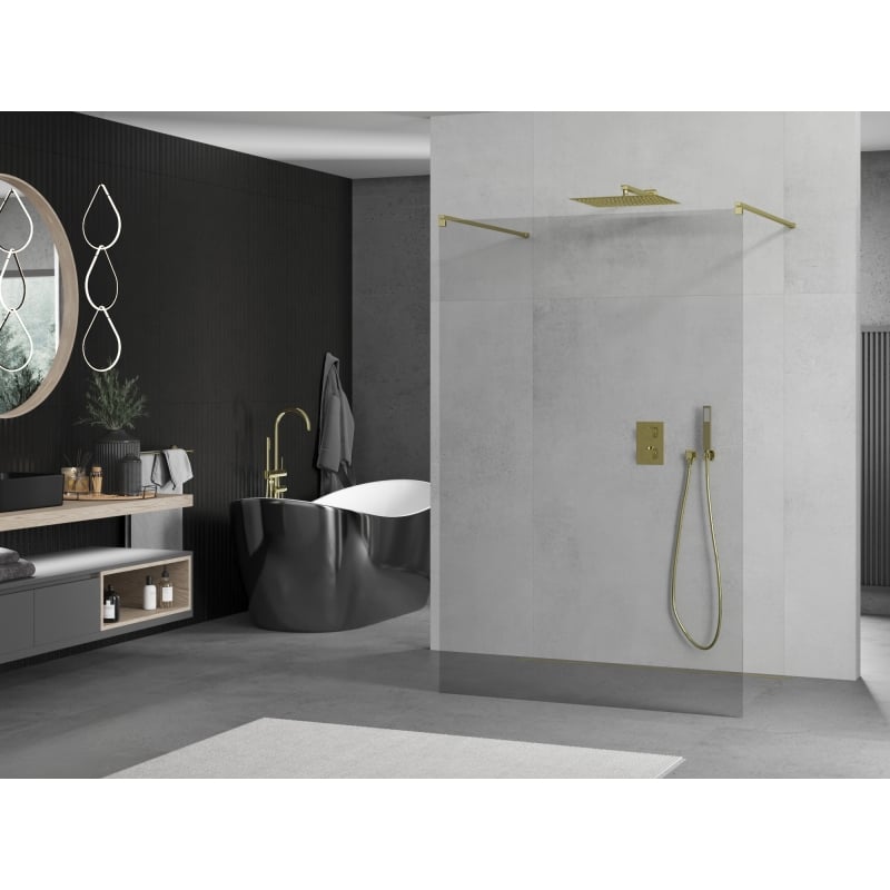 Mexen Kioto free-standing shower wall 140 x 200 cm, transparent 8 mm, gold - 800-140-002-50-00