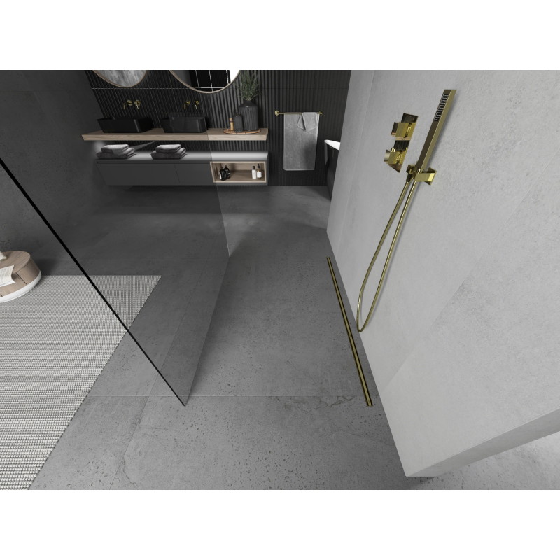 Mexen Kioto free-standing shower wall 160 x 200 cm, transparent 8 mm, gold - 800-160-002-50-00