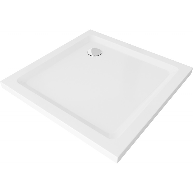 Mexen Flat square slim shower tray 70 x 70 cm, white, chrome siphon - 40107070