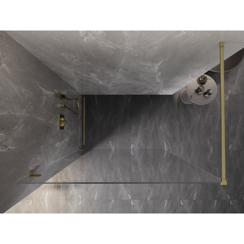 Mexen Lunar Walk-in Shower Wall Left 120 x 200 cm, Transparent 8 mm, Brushed Gold - 830-120-000-55-00-L
