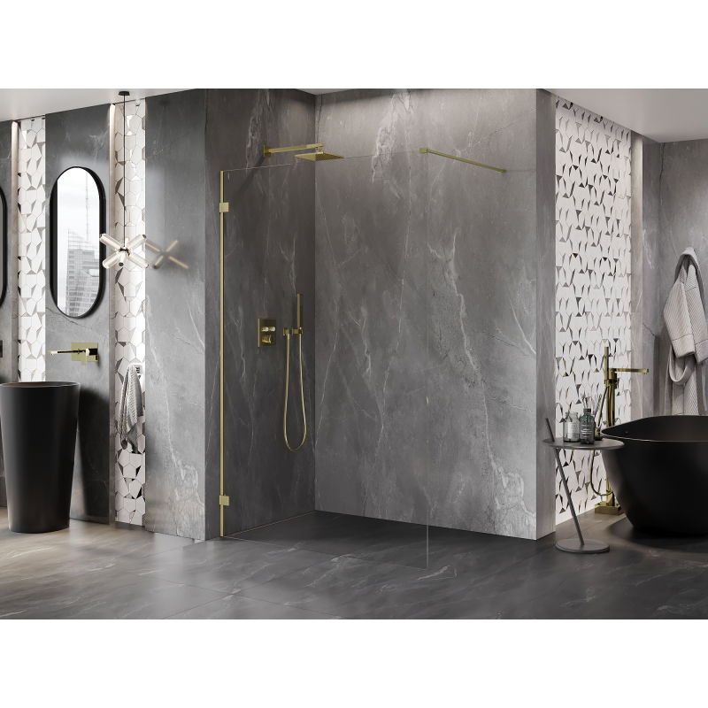 Mexen Lunar Walk-in Shower Wall Left 160 x 200 cm, Transparent 8 mm, Brushed Gold - 830-160-000-55-00-L