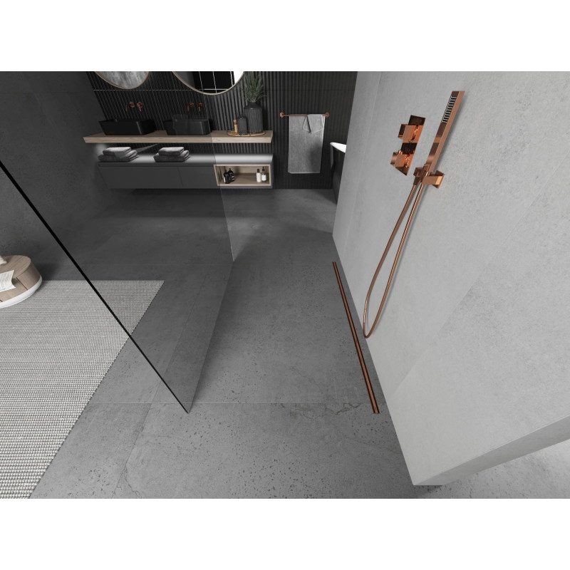 Mexen Kioto freestanding shower panel 140 x 200 cm, transparent 8 mm, rose gold - 800-140-002-60-00