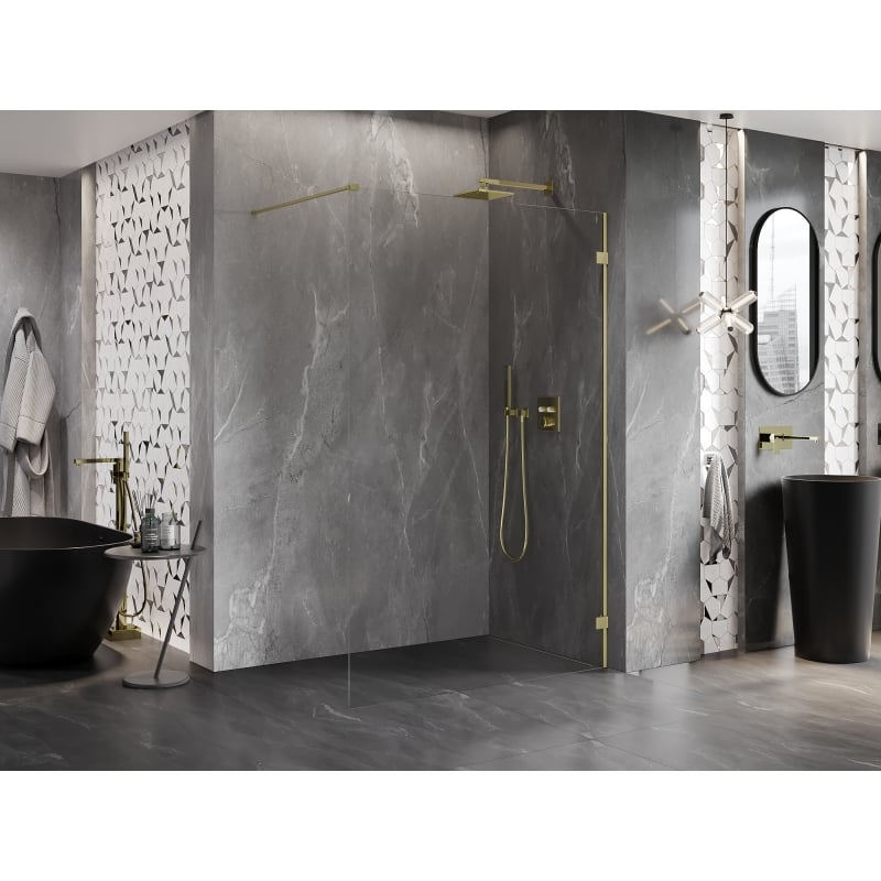 Mexen Lunar Walk-in Shower Wall Right 60 x 200 cm, Transparent 8 mm, Brushed Gold - 830-060-000-55-00-P