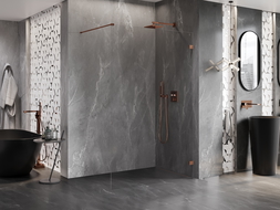 Mexen Lunar Walk-in Shower Wall Right 100 x 200 cm, Transparent 8 mm, Rose Gold - 830-100-000-60-00-P