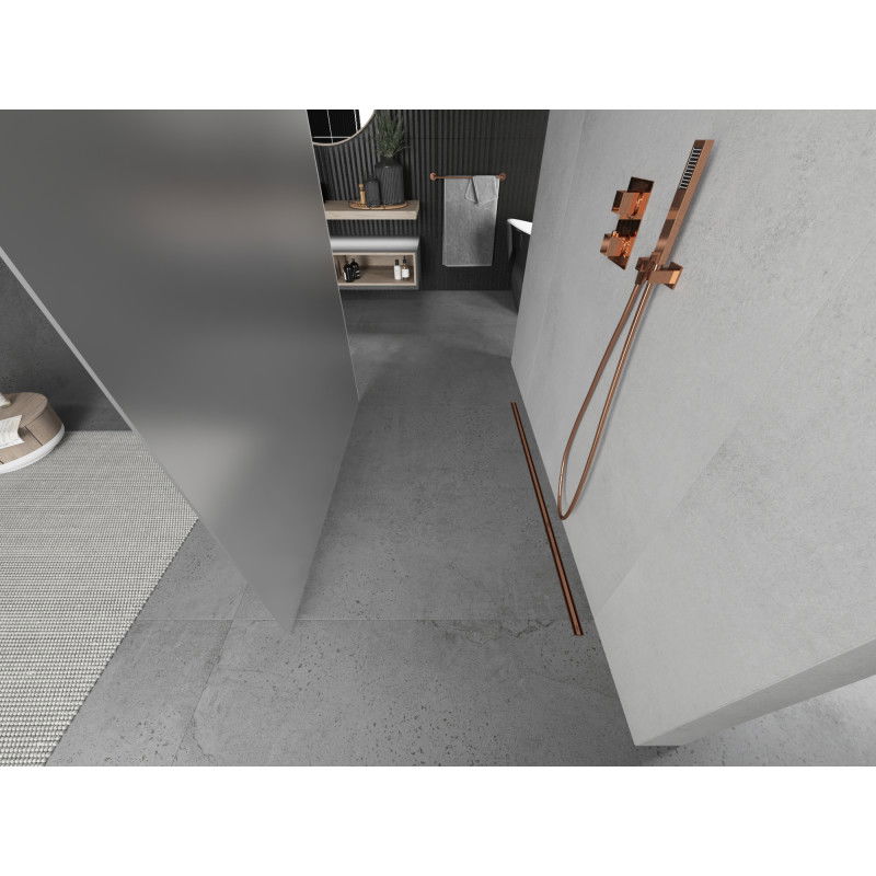 Mexen Kioto freestanding shower wall 110 x 200 cm, frosted 8 mm, pink gold - 800-110-002-60-30