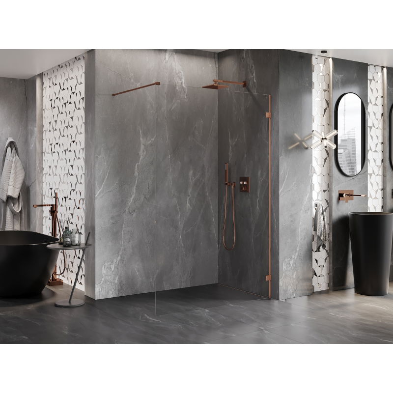 Mexen Lunar Shower Screen Walk-in Right 160 x 200 cm, Transparent 8 mm, Rose Gold - 830-160-000-60-00-P