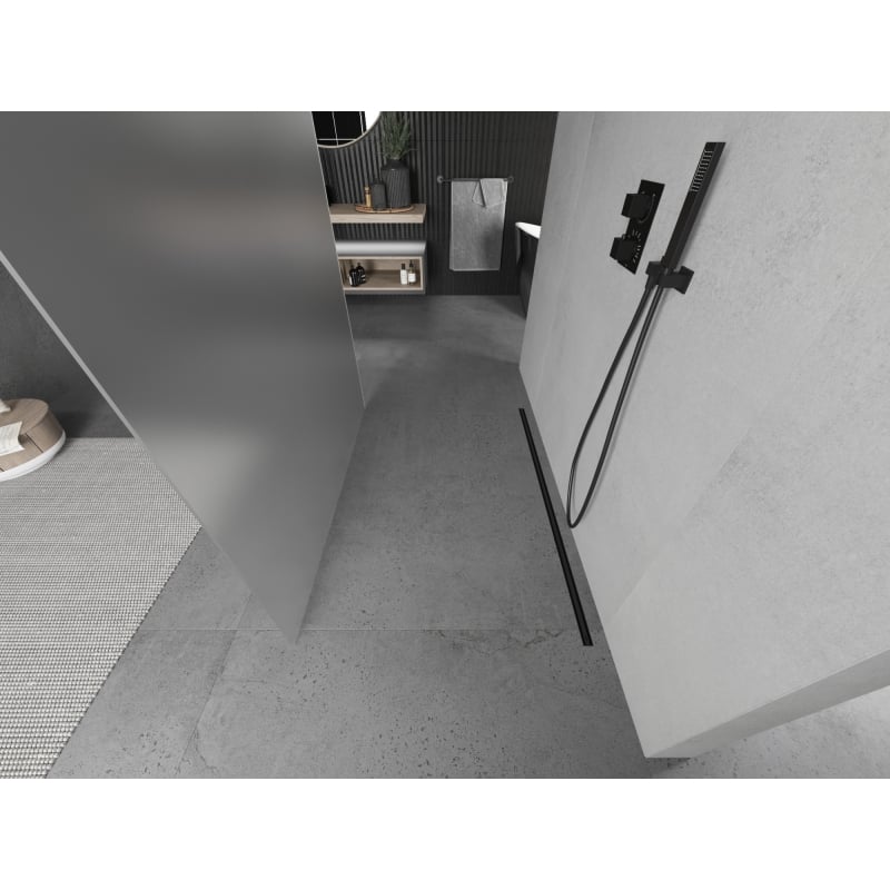 Mexen Kioto free-standing shower wall 100 x 200 cm, frosted 8 mm, black - 800-100-002-70-30