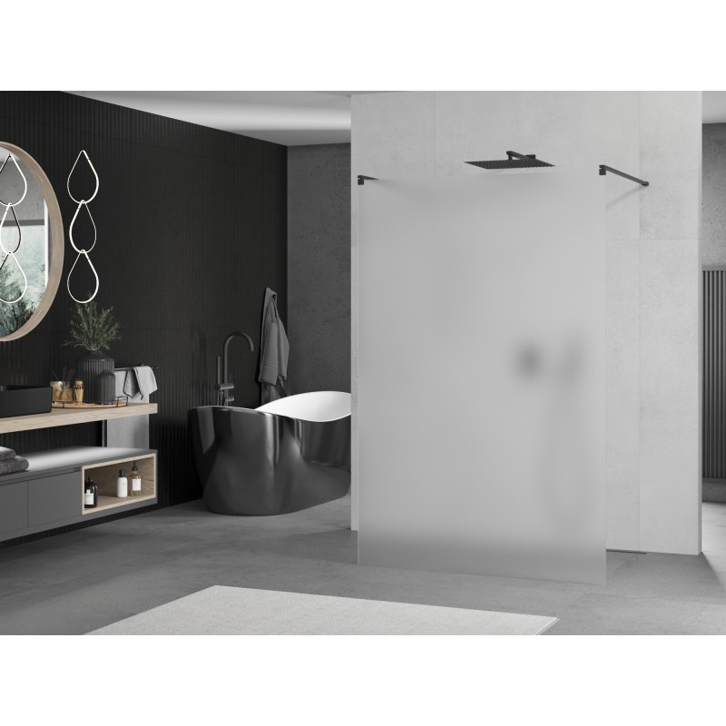 Mexen Kioto free-standing shower wall 100 x 200 cm, frosted 8 mm, black - 800-100-002-70-30