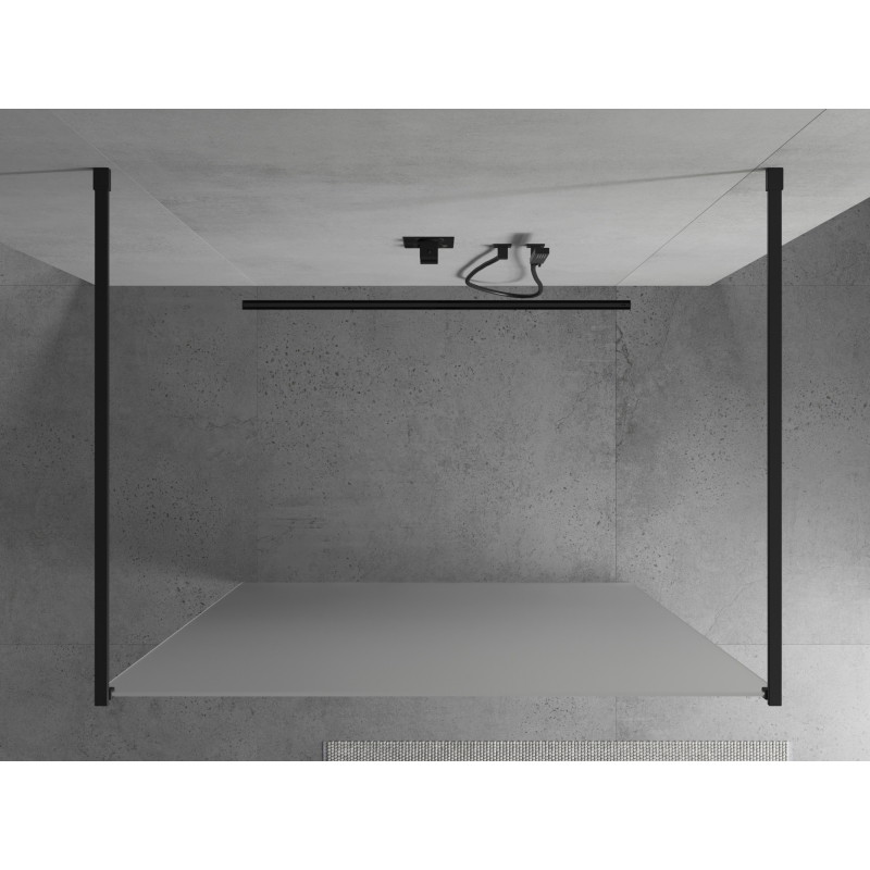 Mexen Kioto free-standing shower wall 100 x 200 cm, frosted 8 mm, black - 800-100-002-70-30