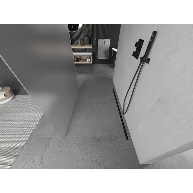 Mexen Kioto freestanding shower wall 110 x 200 cm, frost 8 mm, black - 800-110-002-70-30