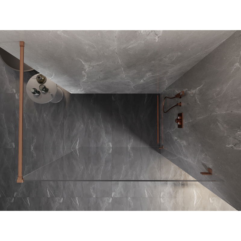Mexen Lunar Walk-in Shower Wall Right 160 x 200 cm, Transparent 8 mm, Brushed Copper - 830-160-000-65-00-P