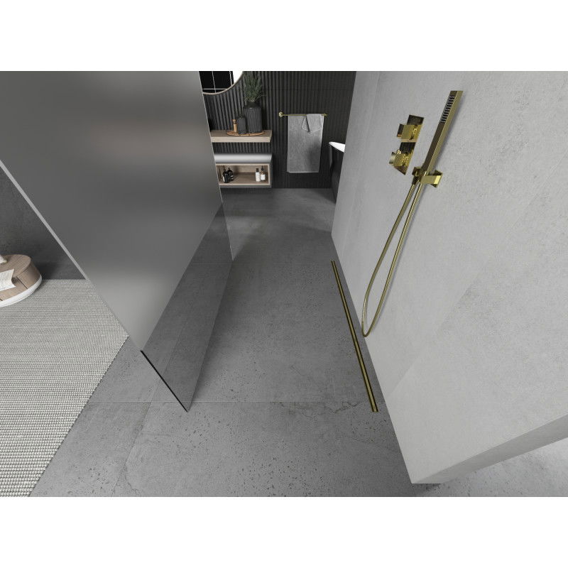 Mexen Kioto freestanding shower wall 100 x 200 cm, transparent/frost 8 mm, gold - 800-100-002-50-35