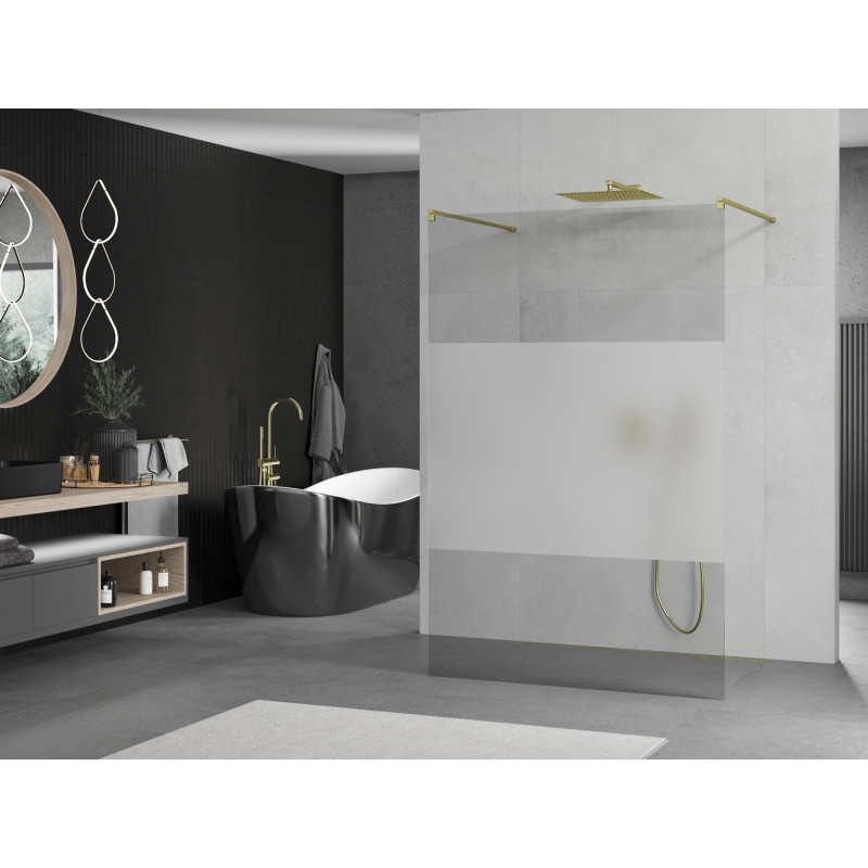 Mexen Kioto freestanding shower wall 100 x 200 cm, transparent/frosted 8 mm, gold - 800-100-002-50-35
