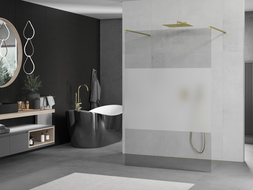 Mexen Kioto freestanding shower wall 100 x 200 cm, transparent/frost 8 mm, gold - 800-100-002-50-35