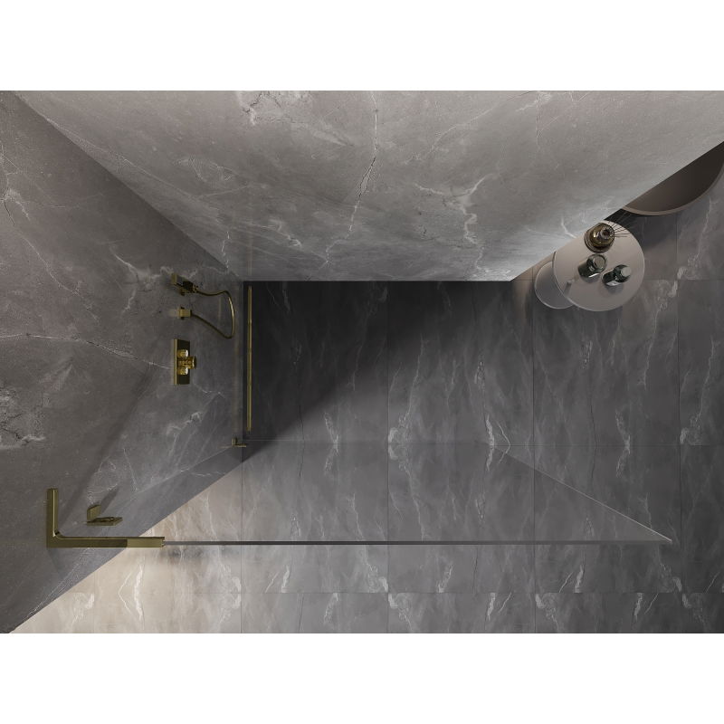 Mexen Lunar L Walk-in Shower Wall Left 80 x 200 cm, Transparent 8 mm, Gold - 830L-080-000-50-00-L