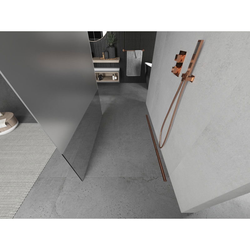 Mexen Kioto freestanding shower screen 100 x 200 cm, transparent/frosted 8 mm, rose gold - 800-100-002-60-35