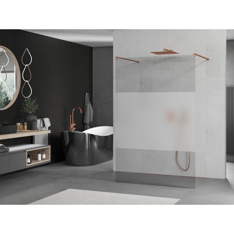 Mexen Kioto freestanding shower screen 100 x 200 cm, transparent/frosted 8 mm, rose gold - 800-100-002-60-35