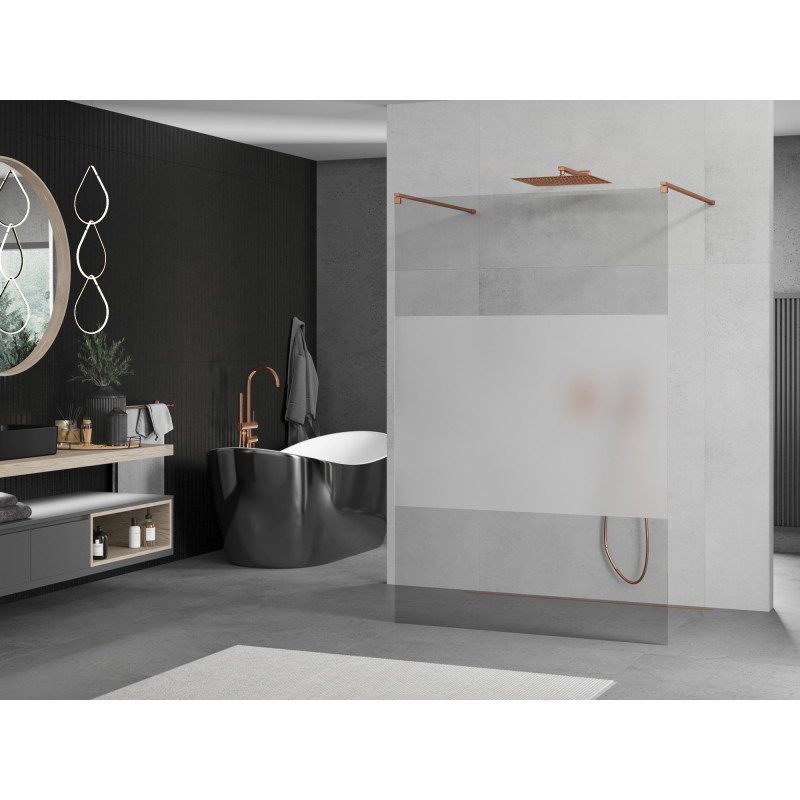 Mexen Kioto freestanding shower wall 100 x 200 cm, transparent/frosted 8 mm, rose gold - 800-100-002-60-35