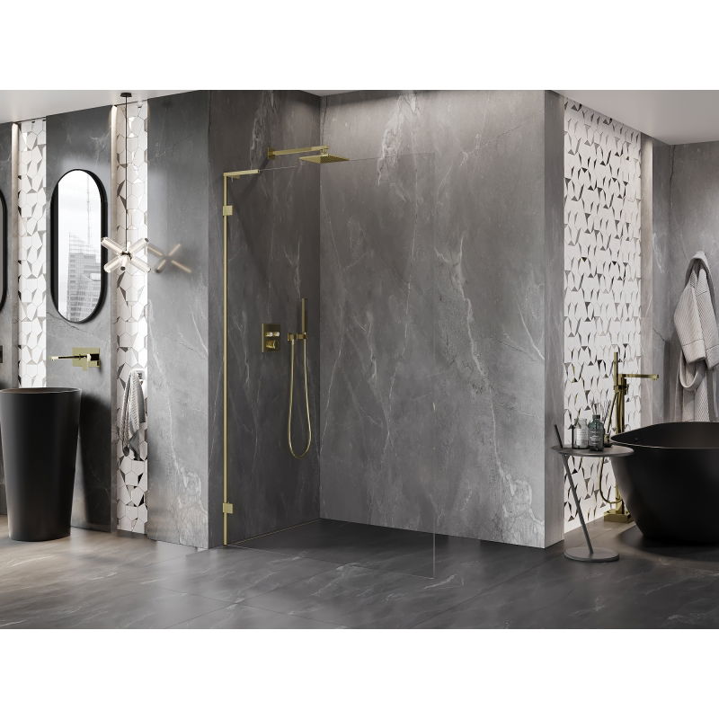 Mexen Lunar L Walk-in Shower Wall Left 80 x 200 cm, Transparent 8 mm, Brushed Gold - 830L-080-000-55-00-L