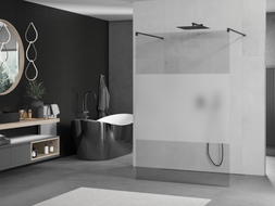 Mexen Kioto freestanding shower wall 100 x 200 cm, transparent/frosted 8 mm, black - 800-100-002-70-35