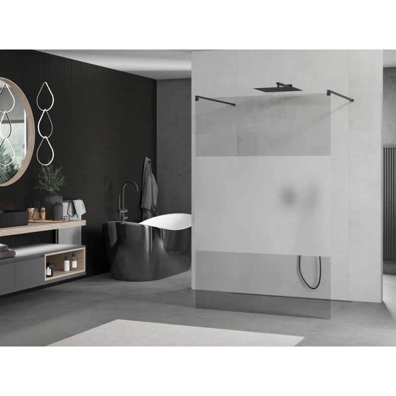 Mexen Kioto freestanding shower wall 110 x 200 cm, clear/frosted 8 mm, black - 800-110-002-70-35