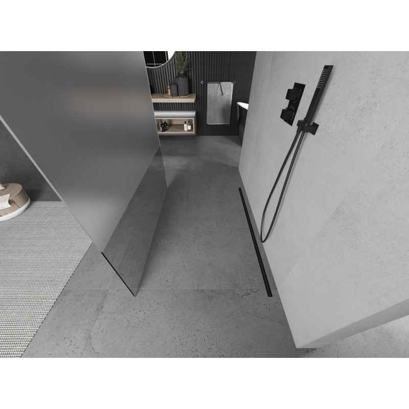 Mexen Kioto free-standing shower wall 120 x 200 cm, transparent/frosted 8 mm, black - 800-120-002-70-35