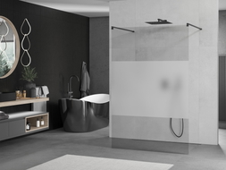 Mexen Kioto free-standing shower wall 120 x 200 cm, transparent/frosted 8 mm, black - 800-120-002-70-35