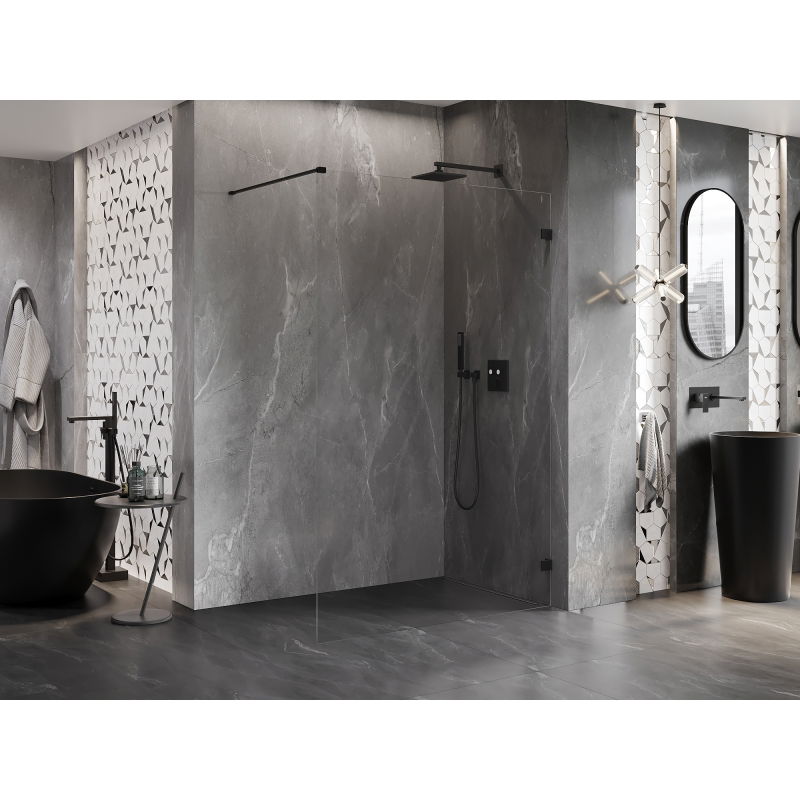 Mexen Lunar Walk-in Shower Wall Right 80 x 200 cm, Transparent 8 mm, Black - 830-080-000-70-00-P