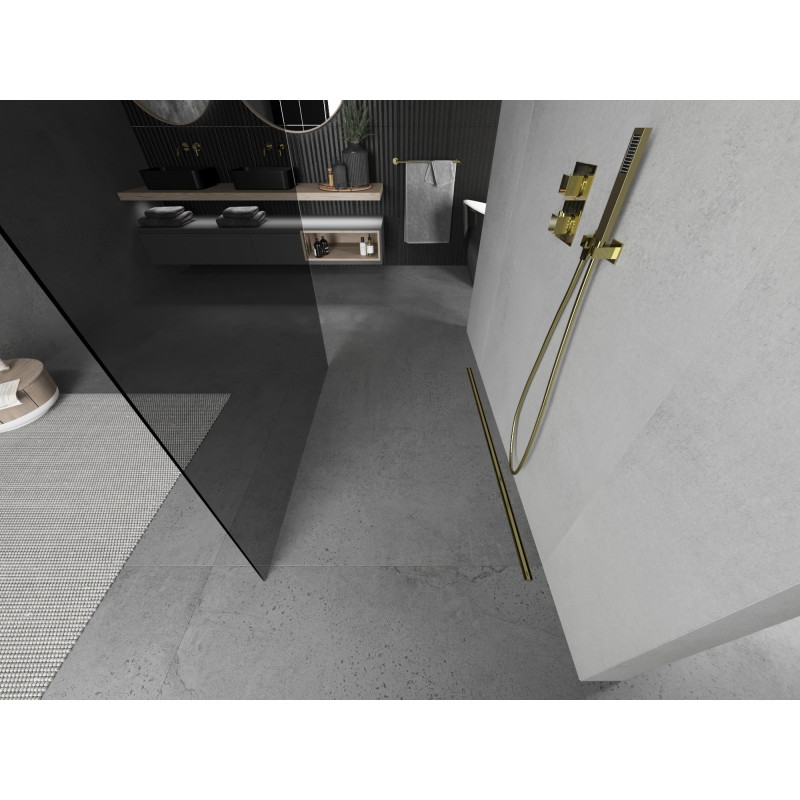 Mexen Kioto freestanding shower wall 100 x 200 cm, graphite 8 mm, gold - 800-100-002-50-40