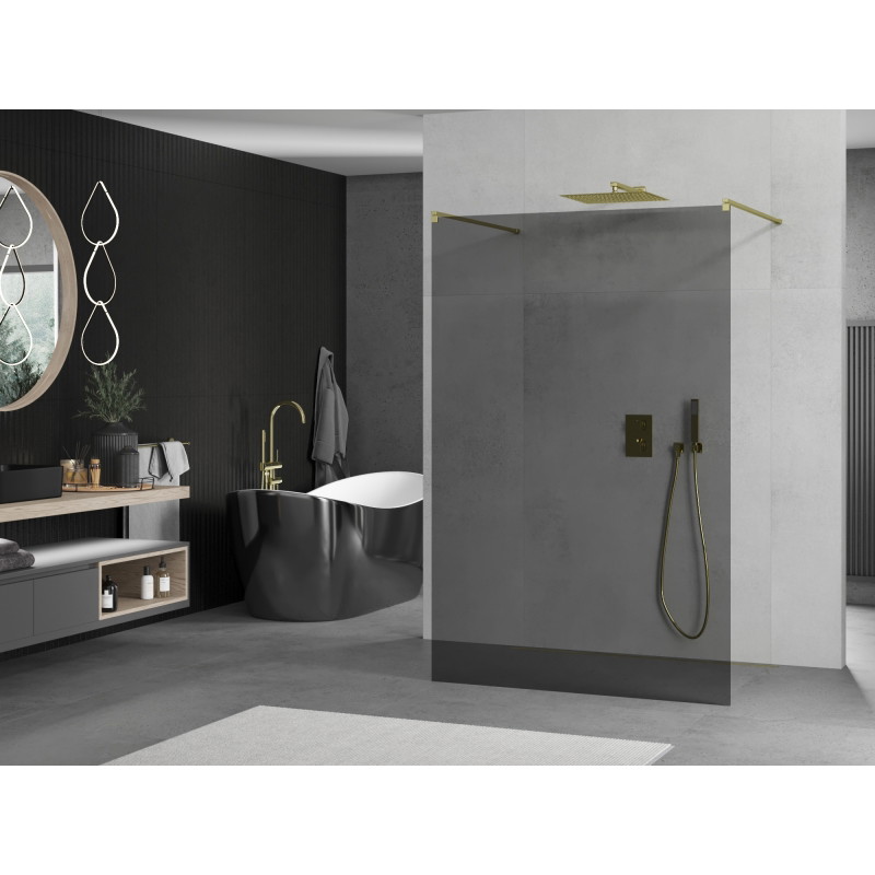 Mexen Kioto freestanding shower wall 100 x 200 cm, graphite 8 mm, gold - 800-100-002-50-40