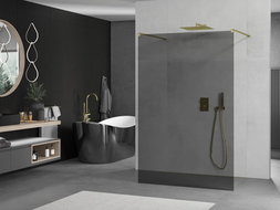 Mexen Kioto Freestanding Shower Panel 100 x 200 cm, Graphite 8 mm, Gold - 800-100-002-50-40