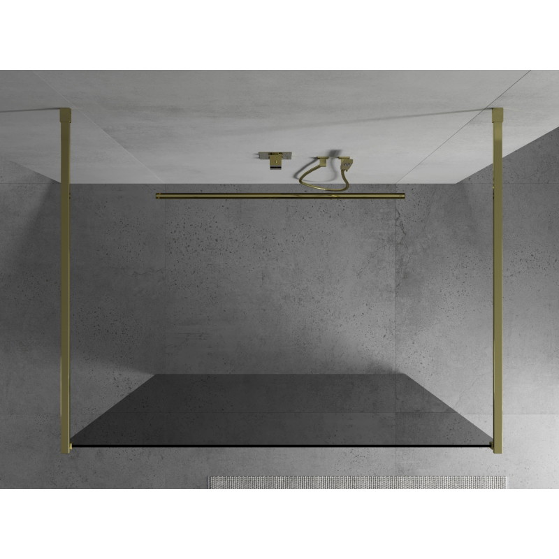 Mexen Kioto freestanding shower wall 100 x 200 cm, graphite 8 mm, gold - 800-100-002-50-40